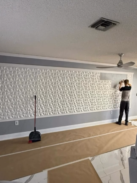 Feature wall installation before and after by Lanin Tile LLC — before